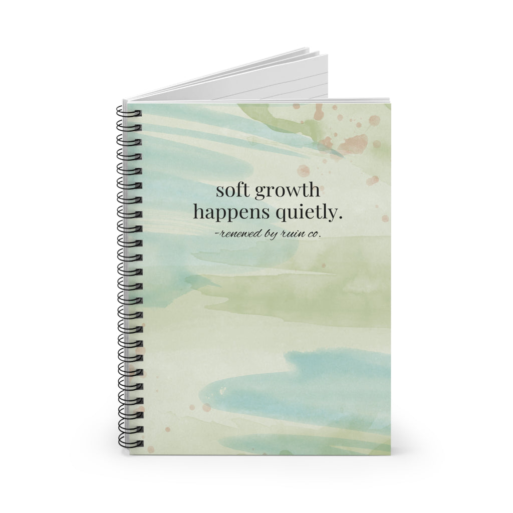 Soft Growth Happens Quietly Spiral Notebook – Ruled Inspirational Journal